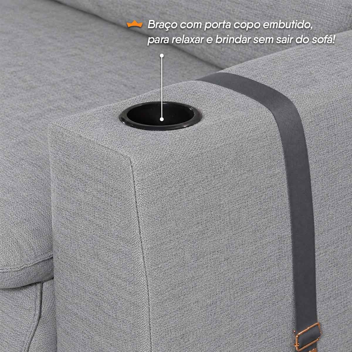 Sofá Retrátil Reclinável Lugano 2,90m USB Porta Copos Linho