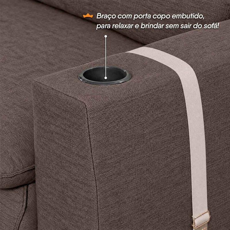 Sofá Retrátil Reclinável Lugano 2,40m USB Porta Copos Linho