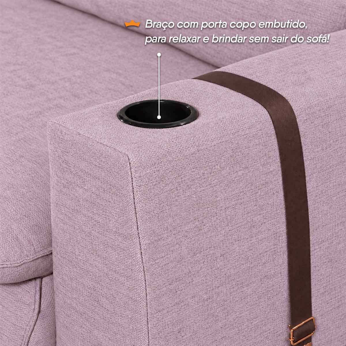 Sofá Retrátil Reclinável Lugano 2,60m USB Porta Copos Linho