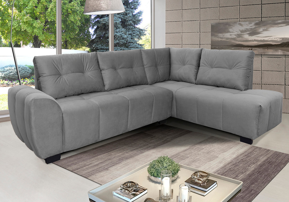 Sofá de Canto 6 Lugares Hellen Lugano com Revestimento em Tecido Velut Cinza e 205/190 cm