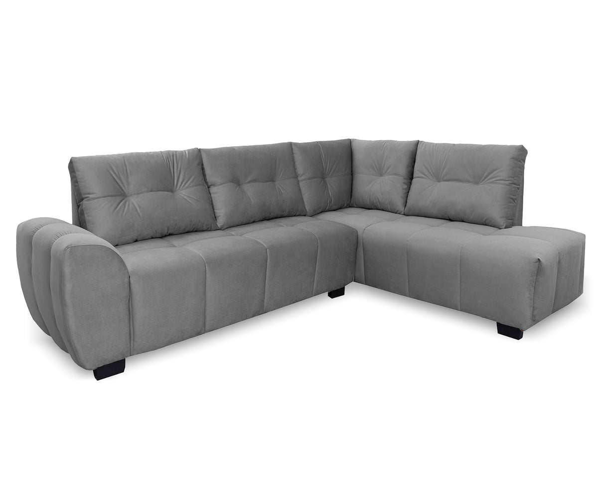 Sofá de Canto 6 Lugares Hellen Lugano com Revestimento em Tecido Velut Cinza e 205/190 cm