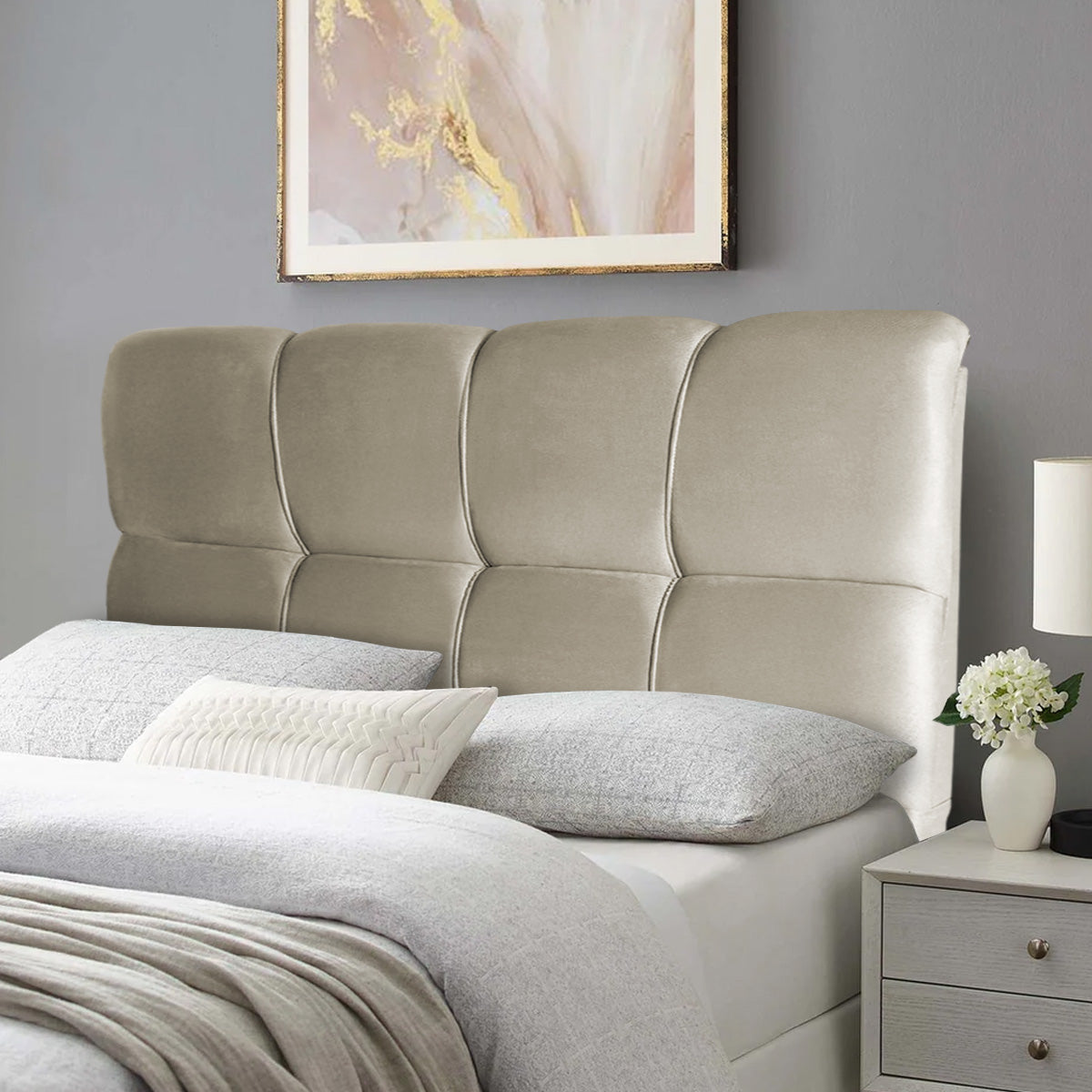 Cabeceira Cama Box Solteiro 90cm Suede Velut Bege