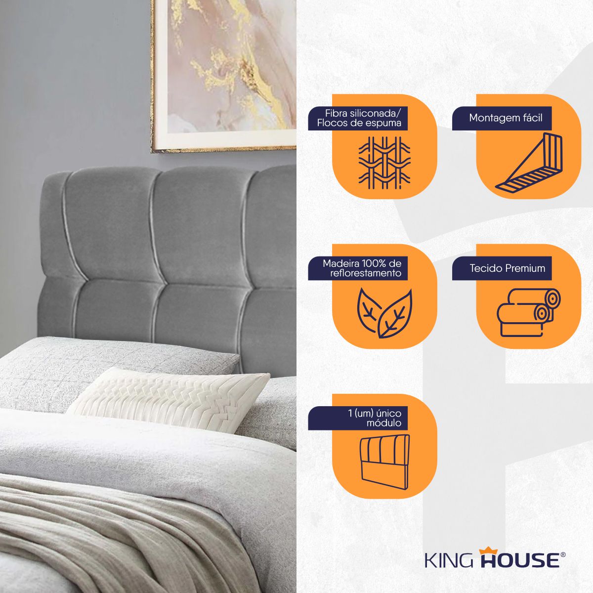 Cabeceira Luna Cama Box Casal 140cm Suede Velut Cinza