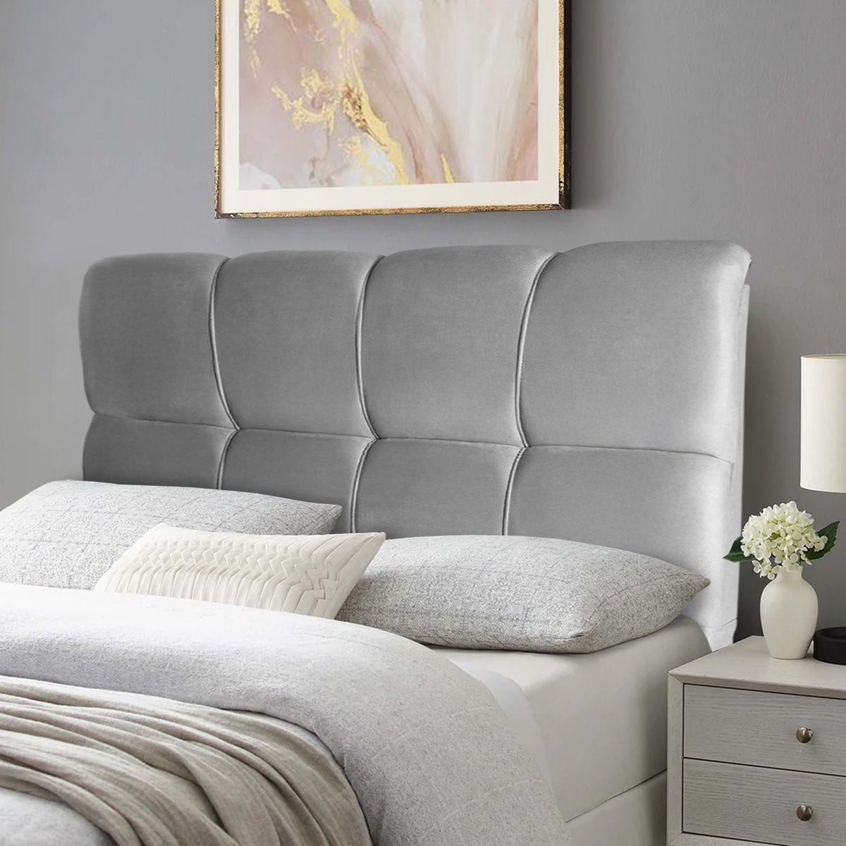 Cabeceira Luna Cama Box Solteiro 90cm Suede Velut Cinza