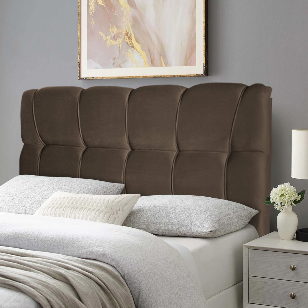 Cabeceira Luna Cama Box Casal 140cm Suede Velut Marrom