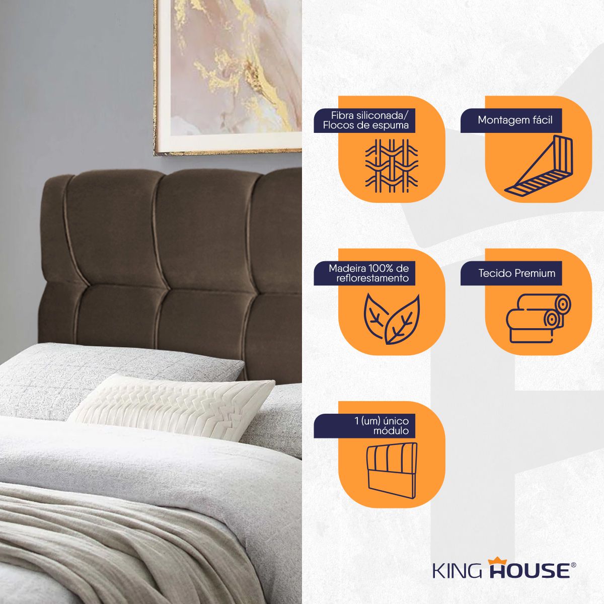 Cabeceira Luna Cama Box Casal 140cm Suede Velut Marrom