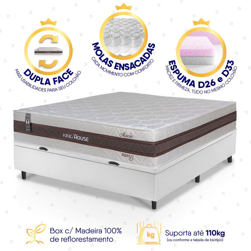 Cama Box Baú Mali Molas Ensacadas Casal 138x188 King House