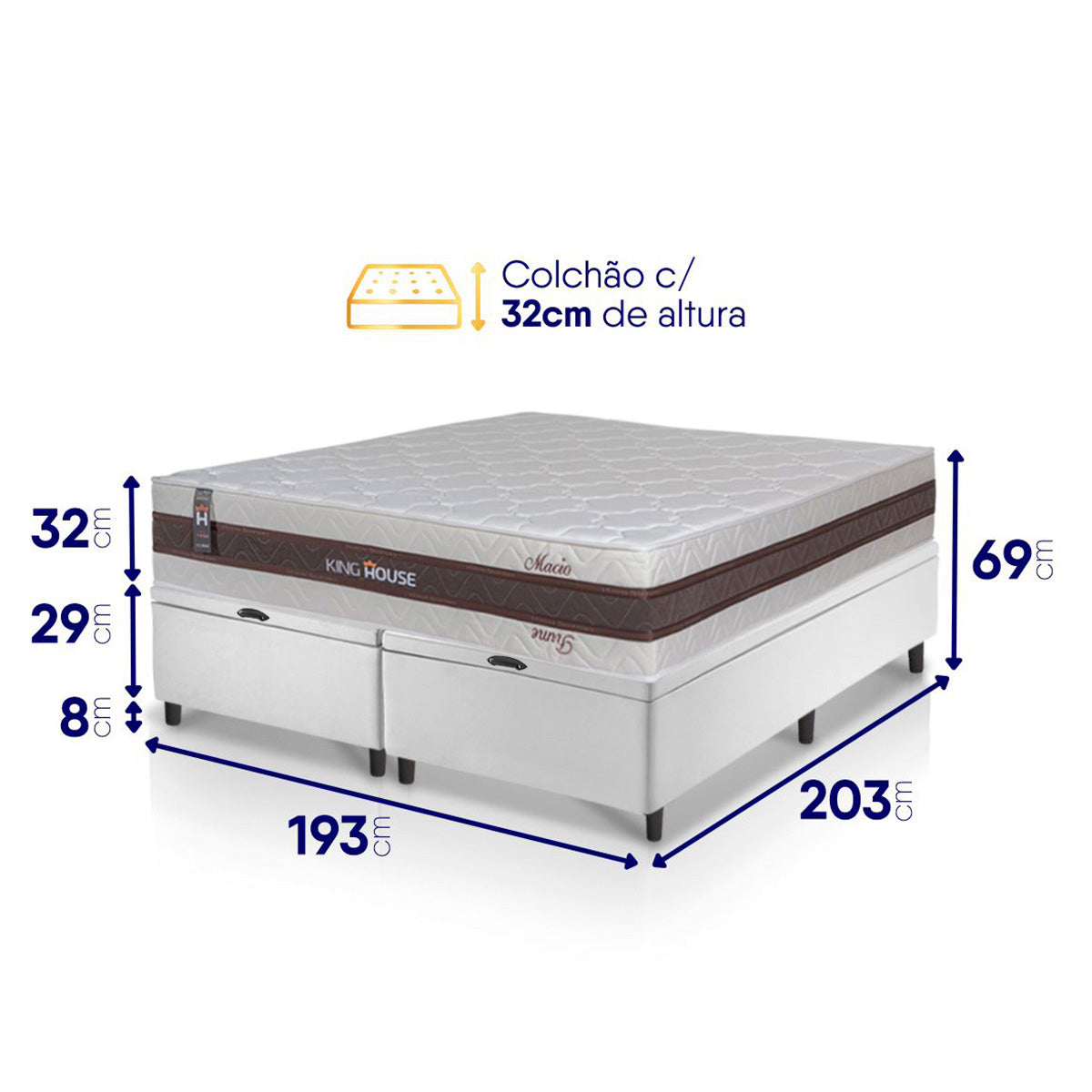 Cama Box Baú Mali Molas Ensacadas King 193x203 King House