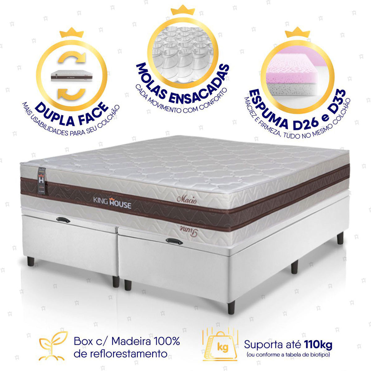 Cama Box Baú Mali Molas Ensacadas King 193x203 King House