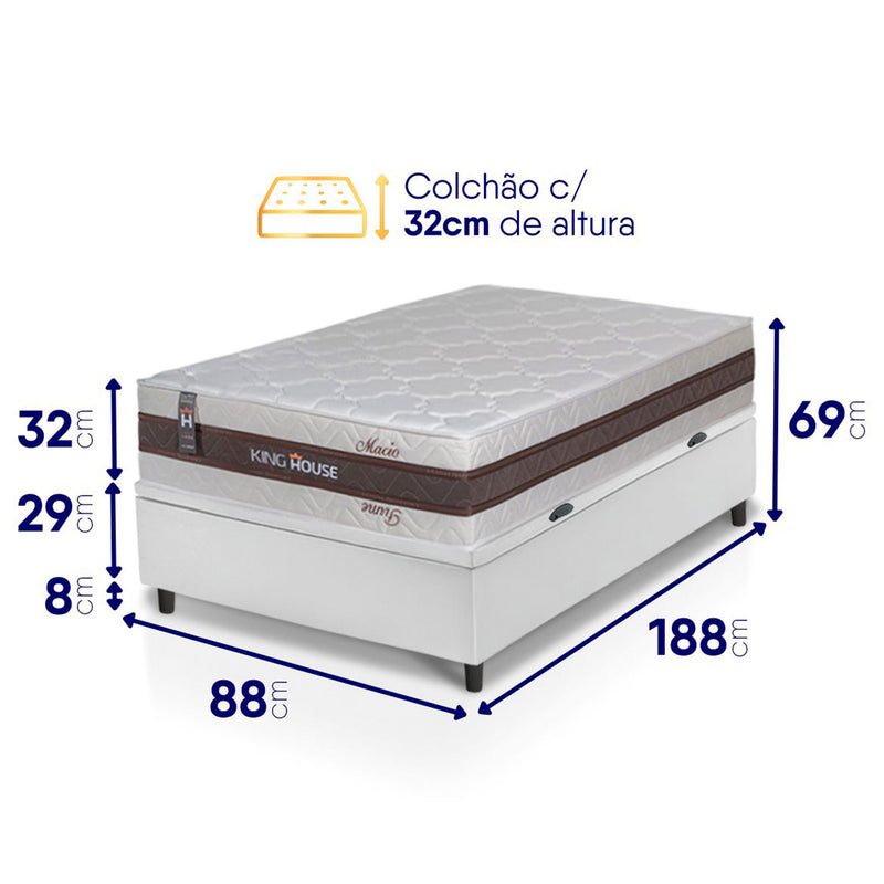 Cama Box Baú Mali Molas Ensacadas Solteiro 88x188 King House