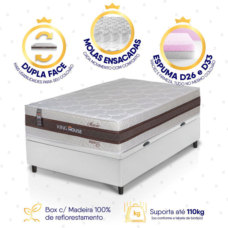 Cama Box Baú Mali Molas Ensacadas Solteiro 88x188 King House