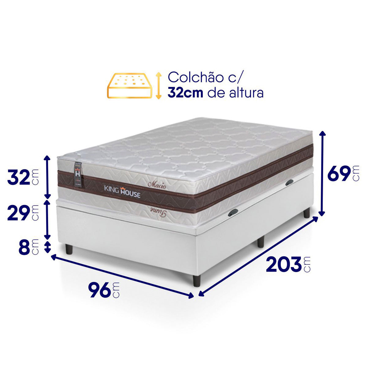 Cama Box Baú Mali Molas Ensacadas Solteiro 96x203 King House