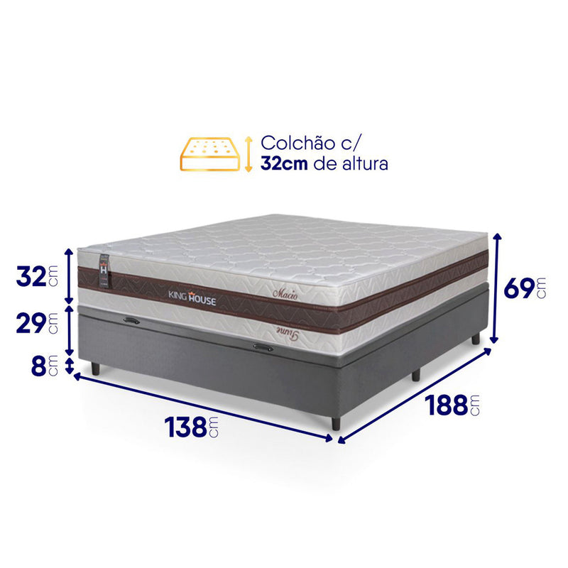 Cama Box Baú Mali Molas Ensacadas Casal 138x188 King House