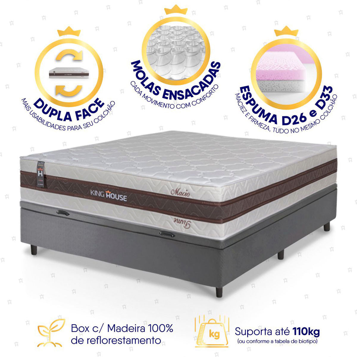 Cama Box Baú Mali Molas Ensacadas Casal 138x188 King House