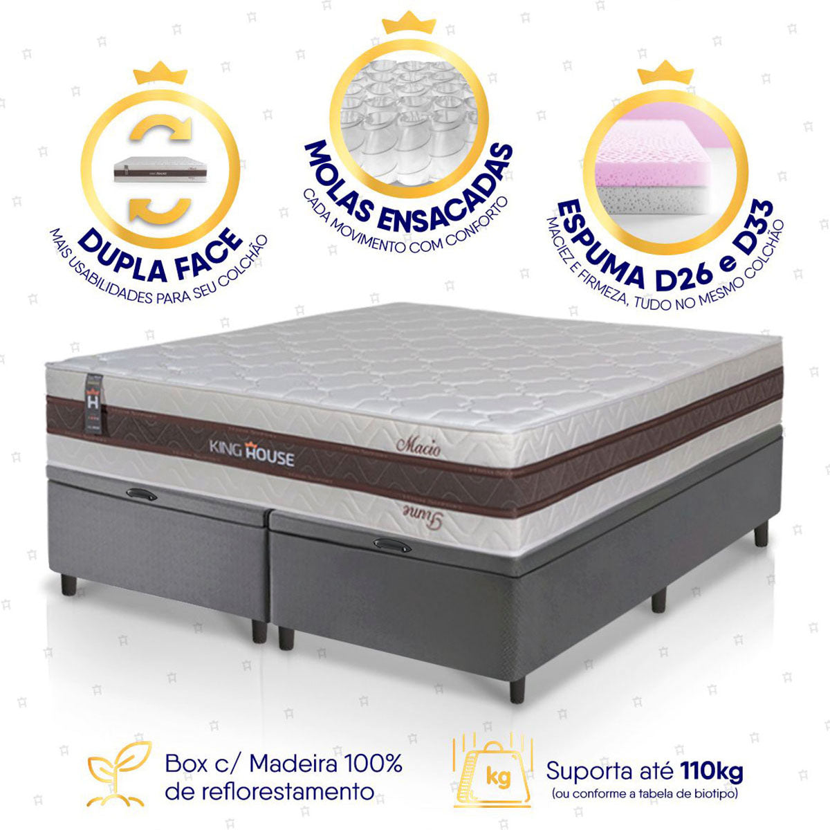 Cama Box Baú Mali Molas Ensacadas Queen 158x198 King House