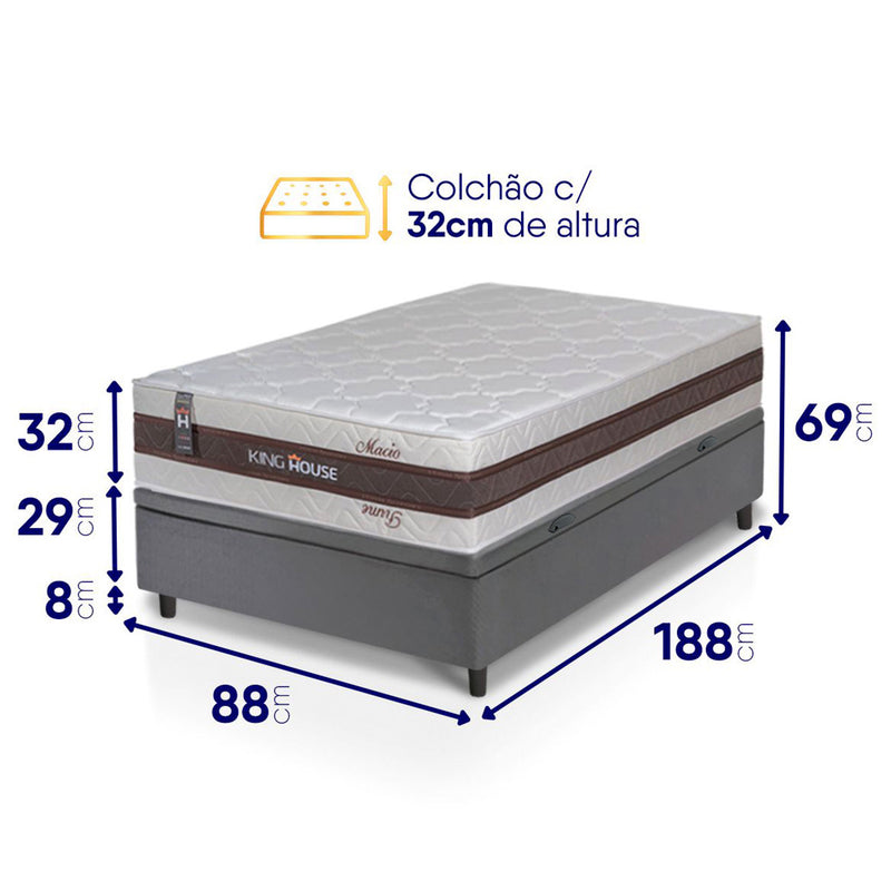 Cama Box Baú Mali Molas Ensacadas Solteiro 88x188 King House
