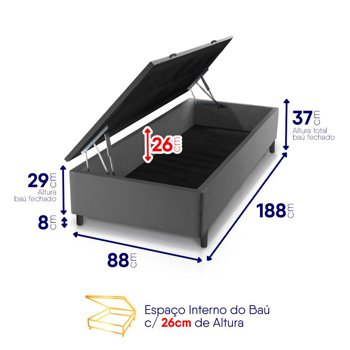 Cama Box Baú Mali Molas Ensacadas Solteiro 88x188 King House