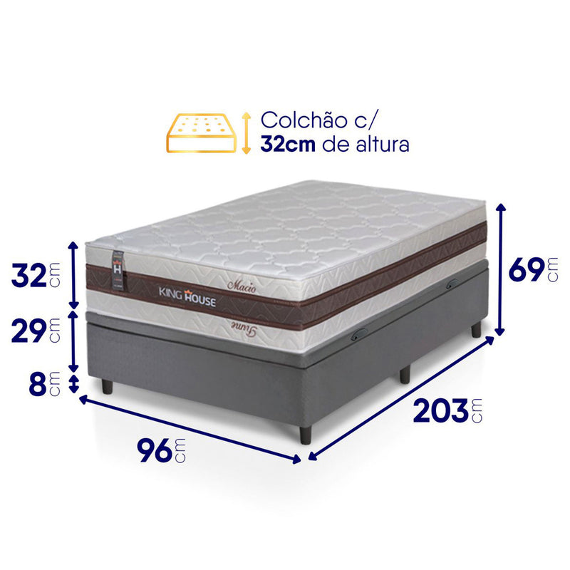 Cama Box Baú Mali Molas Ensacadas Solteiro 96x203 King House