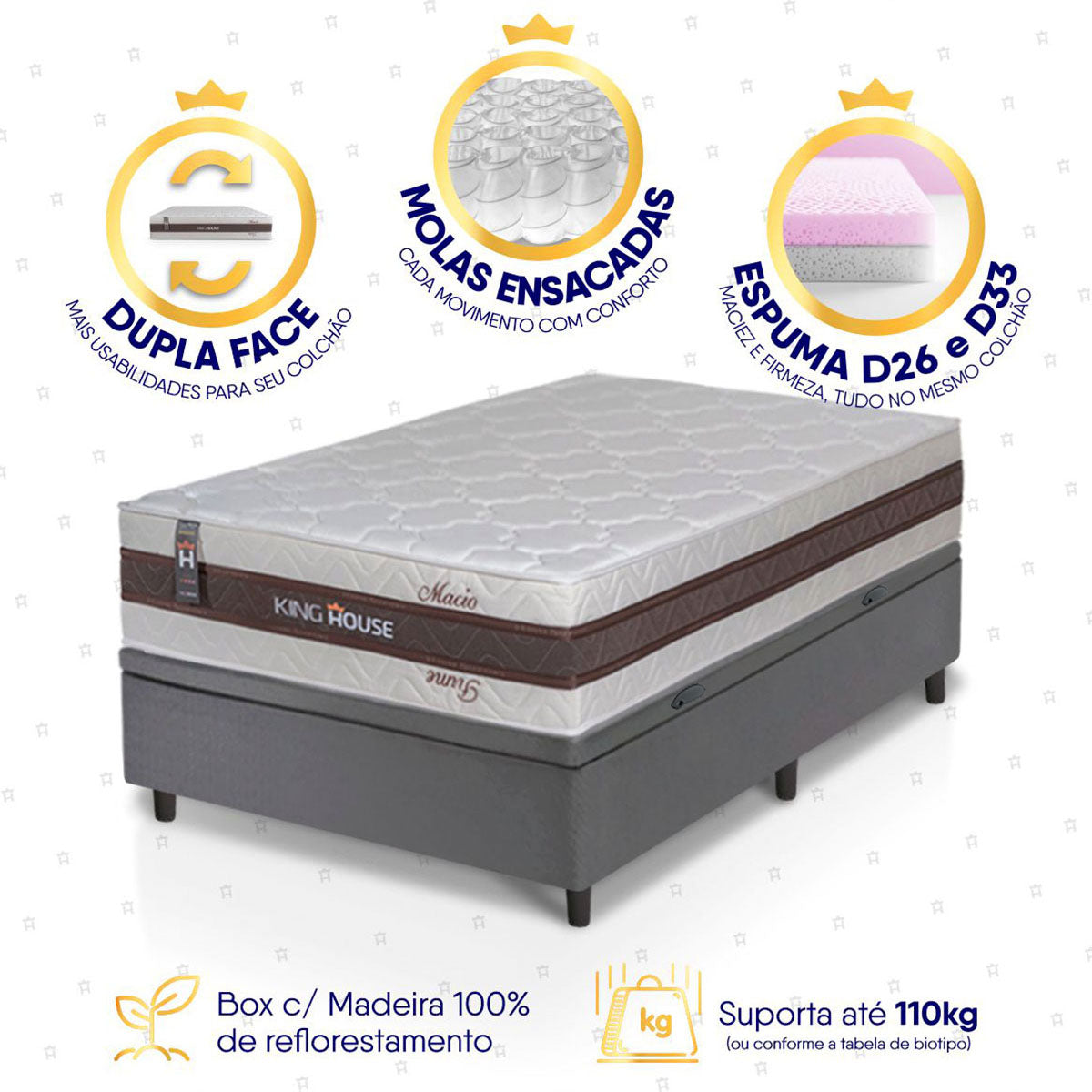 Cama Box Baú Mali Molas Ensacadas Solteiro 96x203 King House