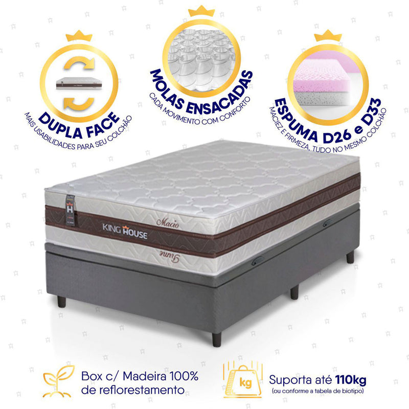 Cama Box Baú Mali Molas Ensacadas Solteiro 96x203 King House