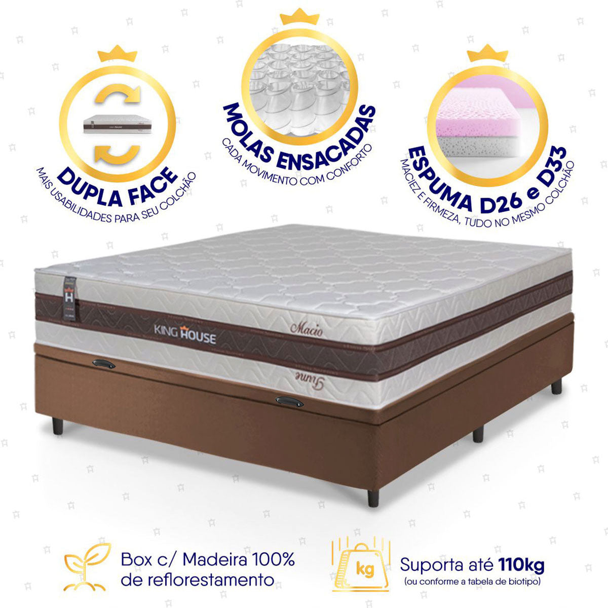 Cama Box Baú Mali Molas Ensacadas Casal 138x188 King House