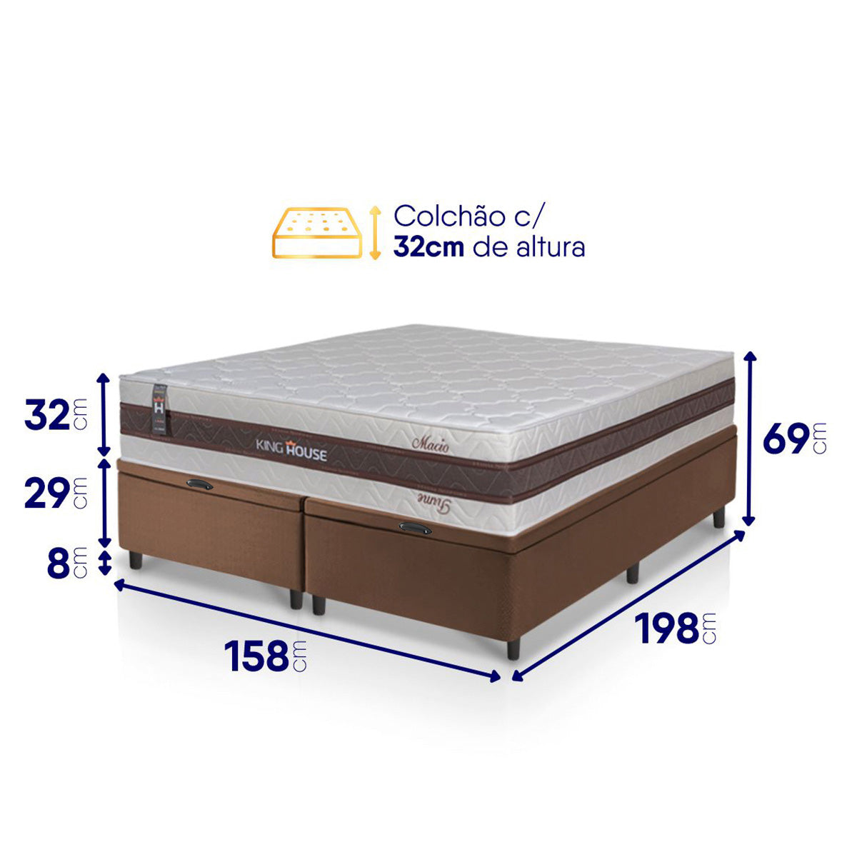 Cama Box Baú Mali Molas Ensacadas Queen 158x198 King House