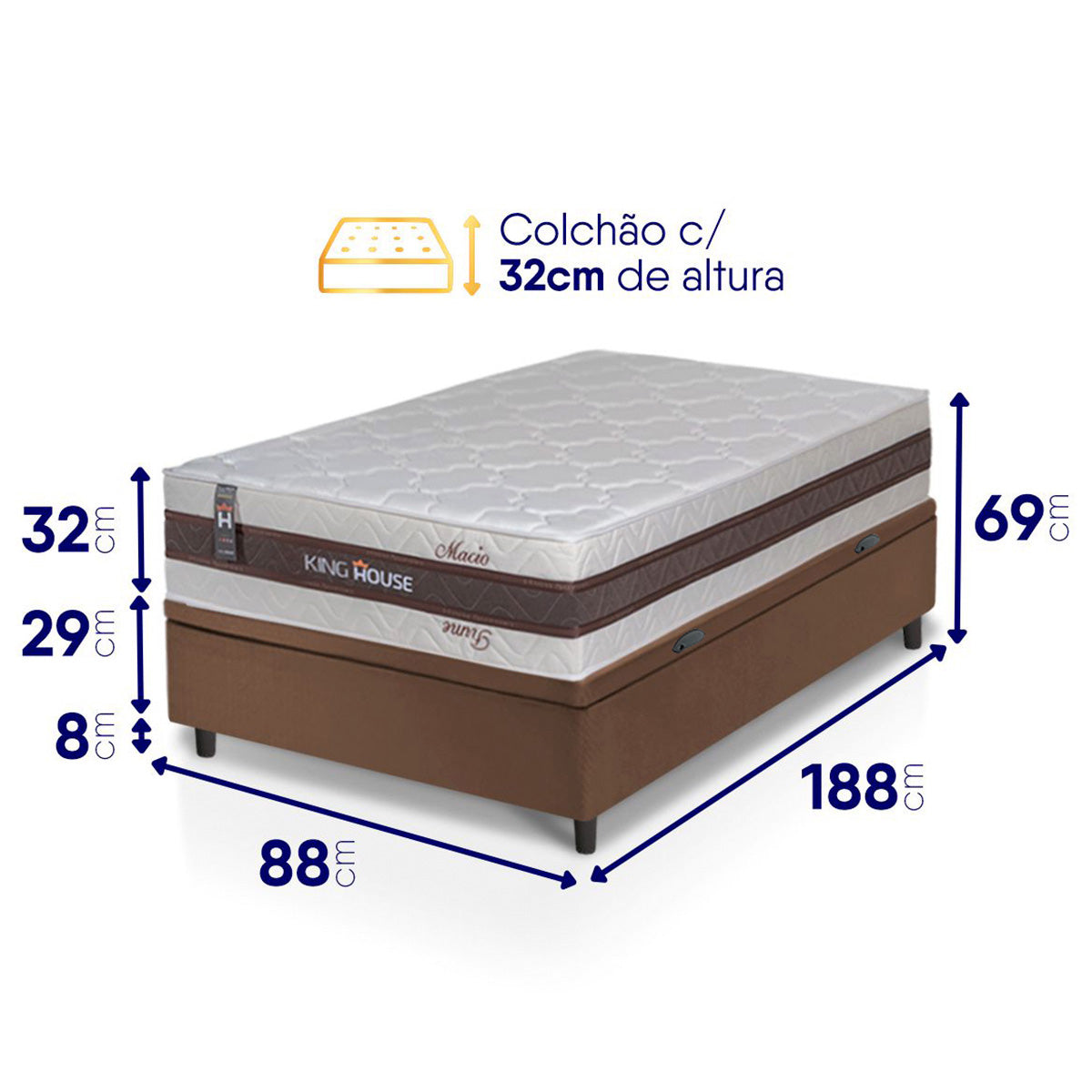 Cama Box Baú Mali Molas Ensacadas Solteiro 88x188 King House