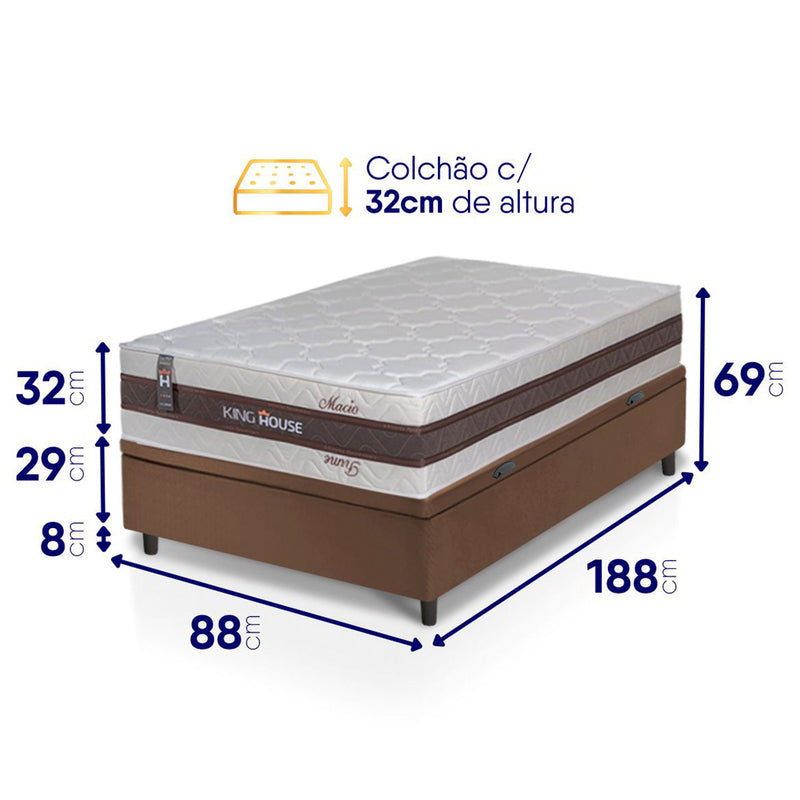 Cama Box Baú Mali Molas Ensacadas Solteiro 88x188 King House
