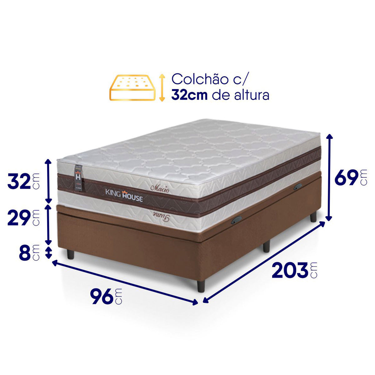 Cama Box Baú Mali Molas Ensacadas Solteiro 96x203 King House