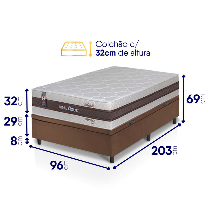 Cama Box Baú Mali Molas Ensacadas Solteiro 96x203 King House