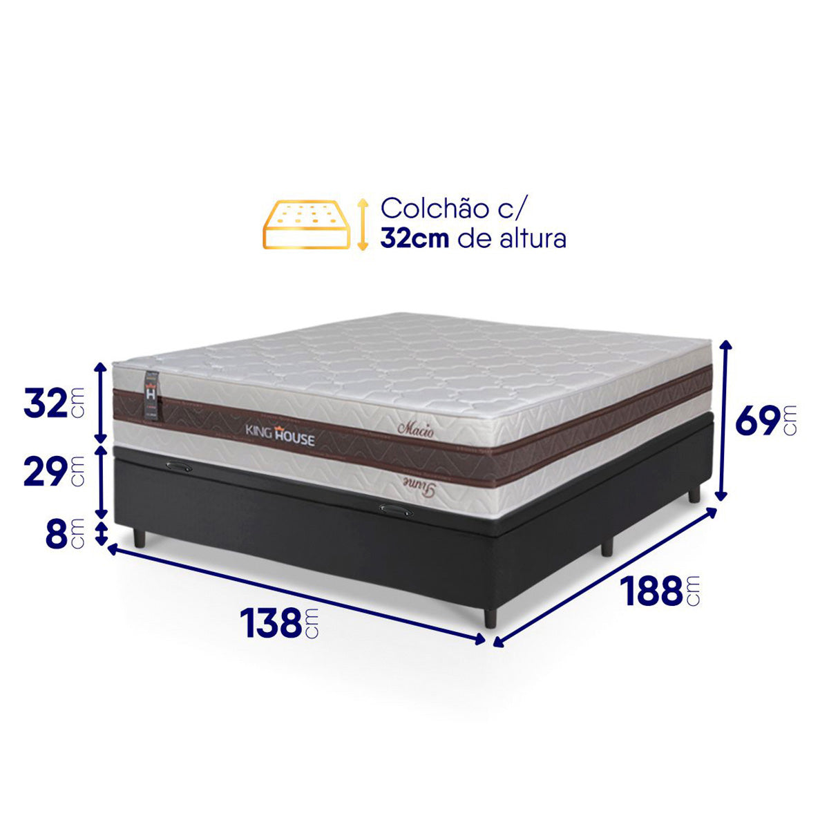 Cama Box Baú Mali Molas Ensacadas Casal 138x188 King House