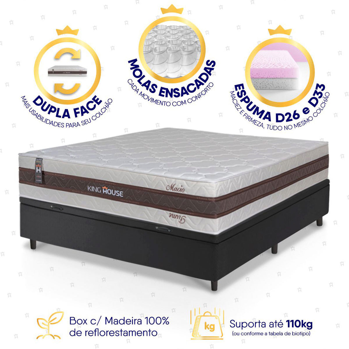 Cama Box Baú Mali Molas Ensacadas Casal 138x188 King House