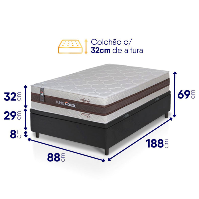 Cama Box Baú Mali Molas Ensacadas Solteiro 88x188 King House