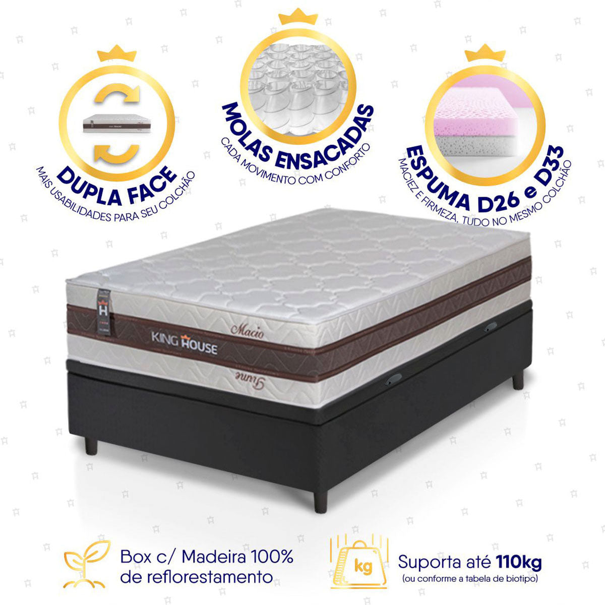Cama Box Baú Mali Molas Ensacadas Solteiro 88x188 King House
