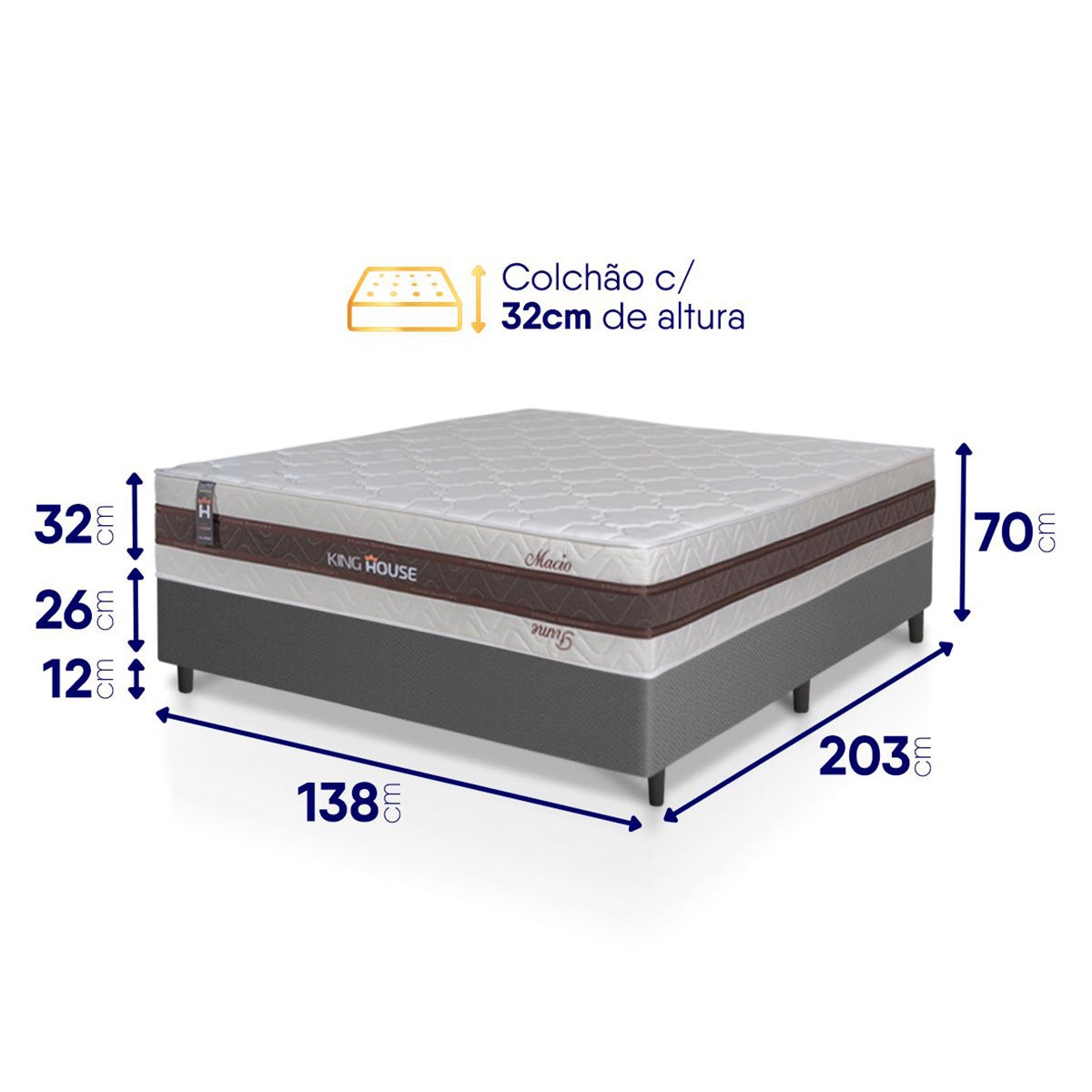 Cama Box Mali Molas Ensacadas Casal 138x188 Cinza King House