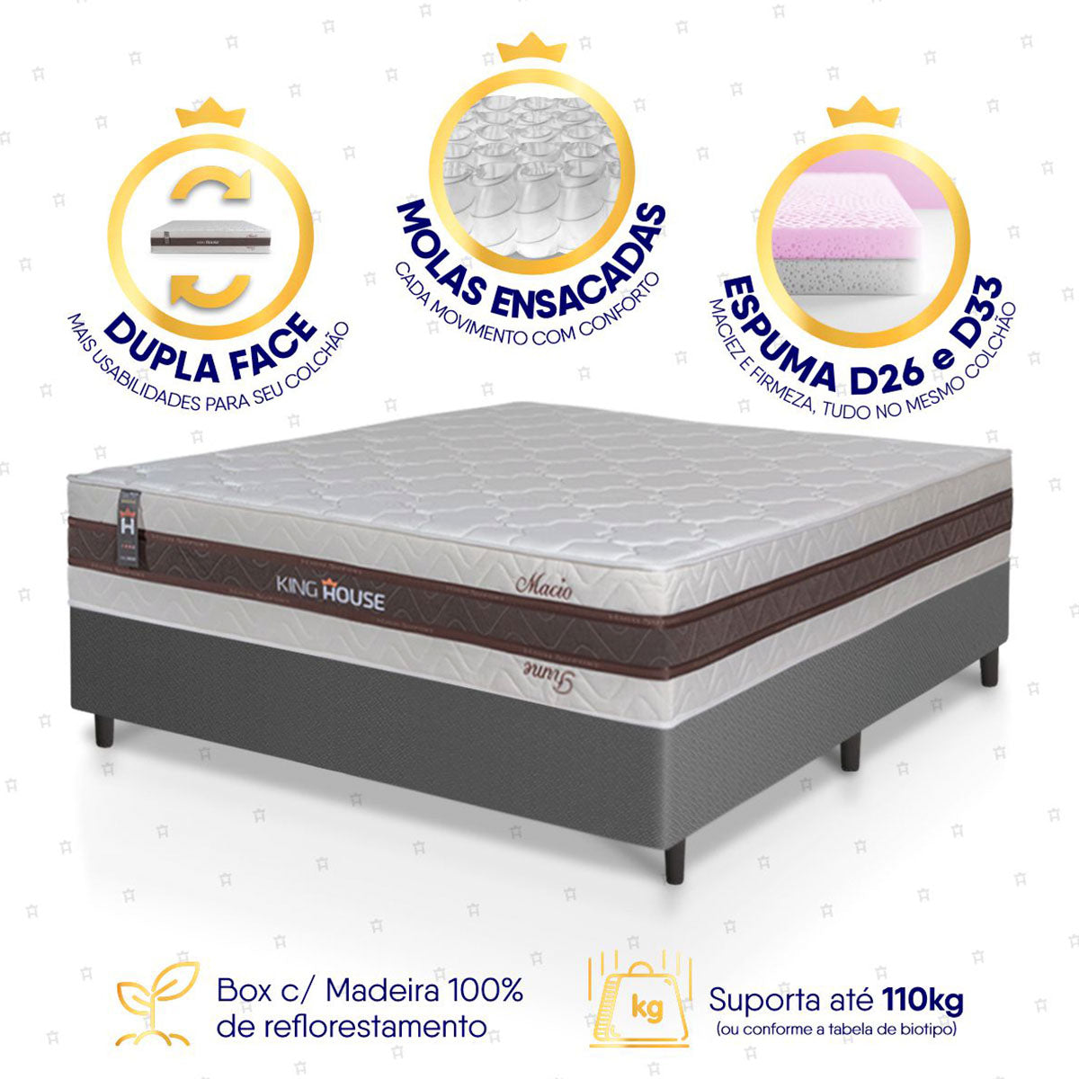 Cama Box Mali Molas Ensacadas Casal 138x188 Cinza King House