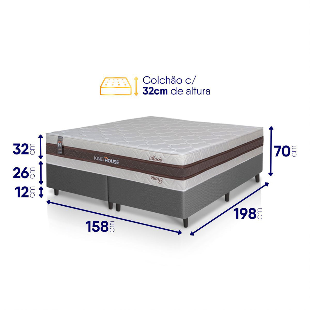 Cama Box Mali Molas Ensacadas Queen 158x198 Cinza King House