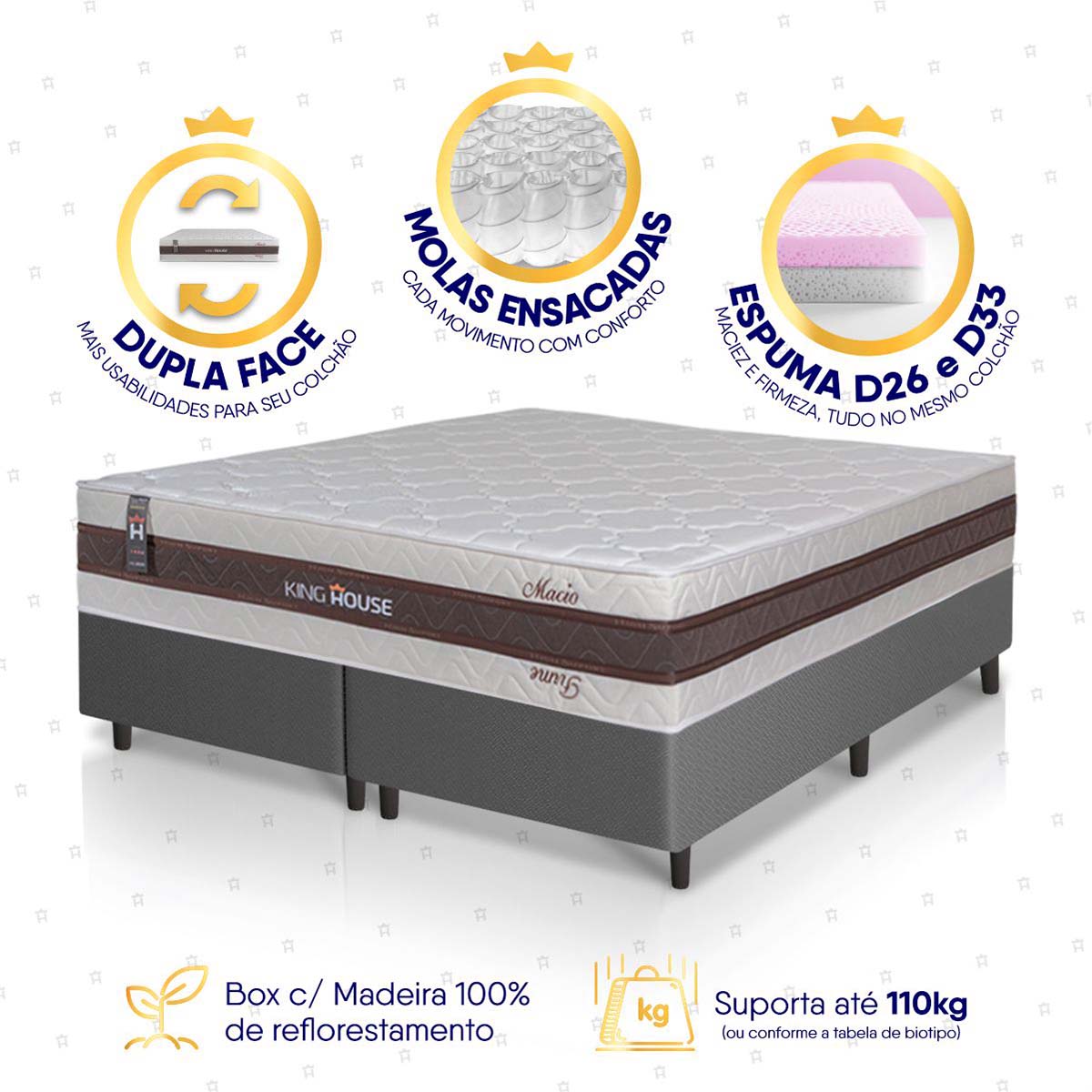 Cama Box Mali Molas Ensacadas Queen 158x198 Cinza King House