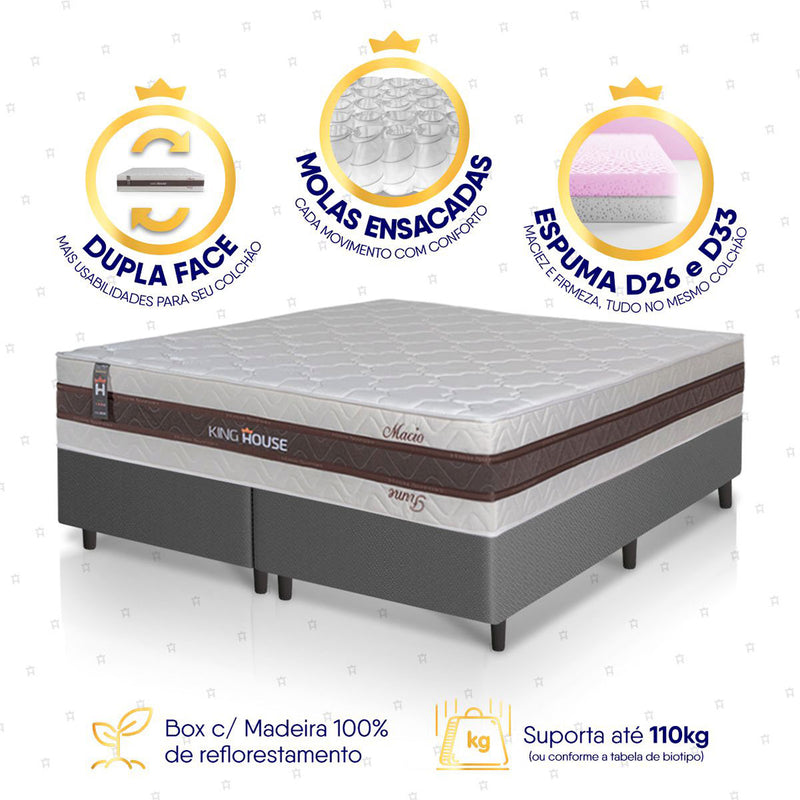 Cama Box Mali Molas Ensacadas King 193x203 Cinza King House