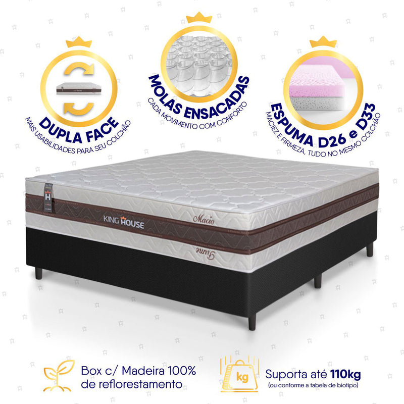 Cama Box Mali Molas Ensacadas Casal 138x188 Preto King House