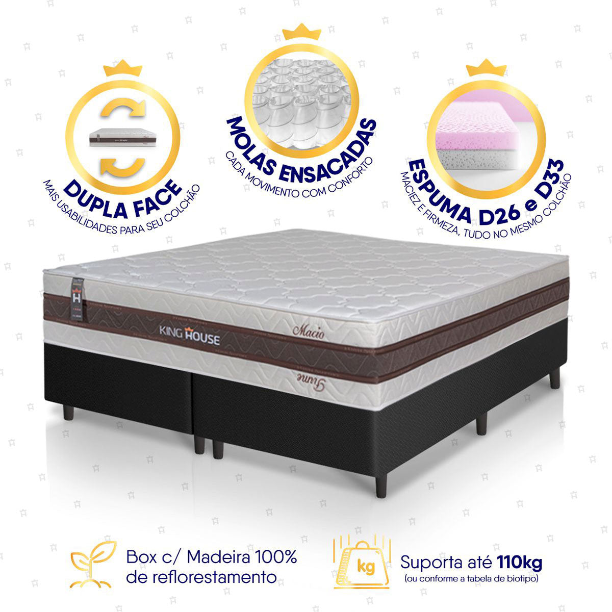 Cama Box Mali Molas Ensacadas Queen 158x198 Preto King House