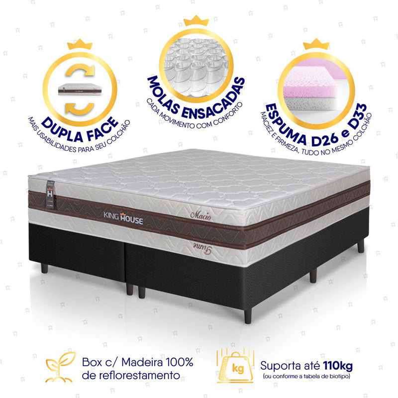Cama Box Mali Molas Ensacadas Queen 158x198 Preto King House