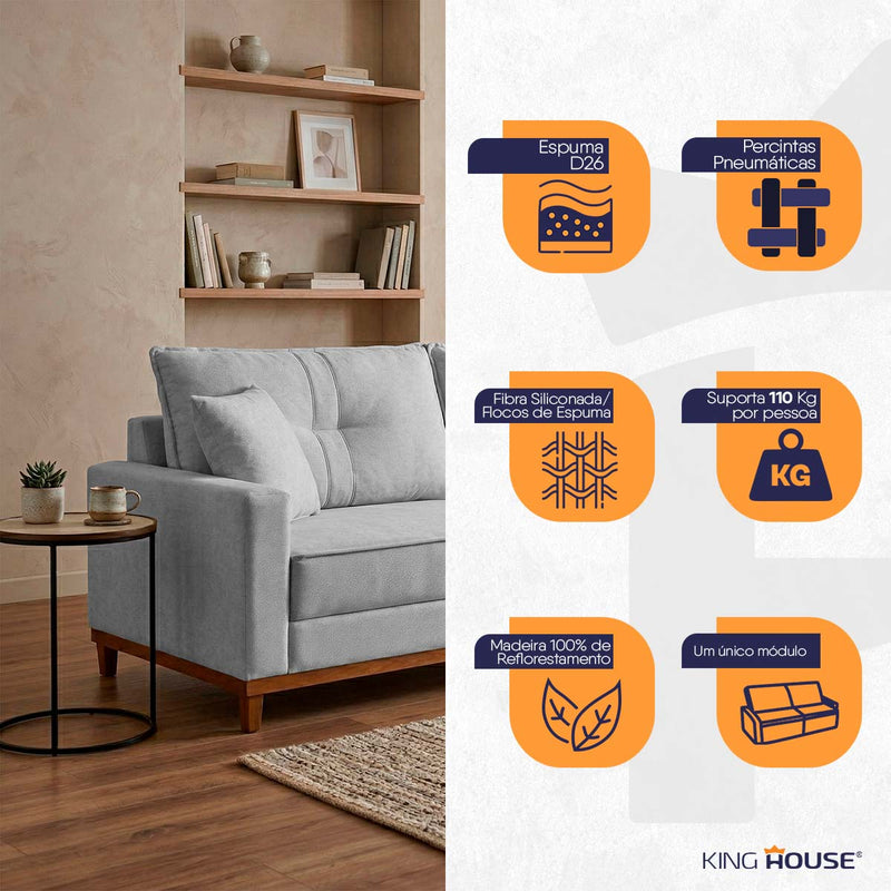 Sofá Living Malibu 1,50m Cinza Bouclê - King House
