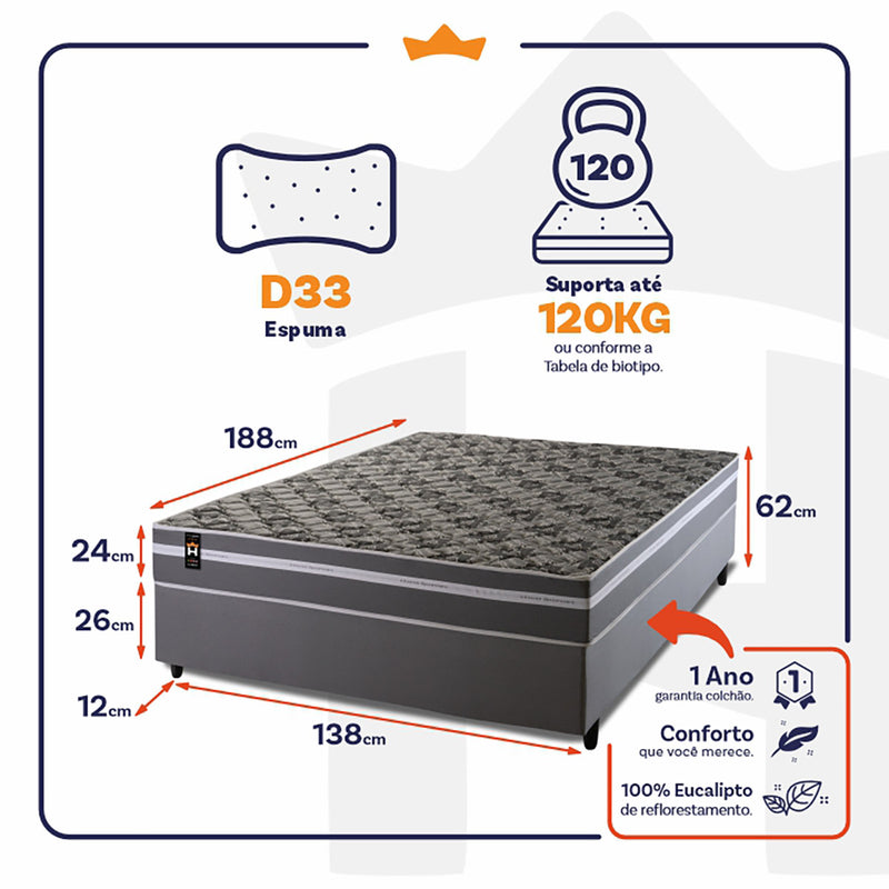 Cama Box Espuma Miami Casal 138x188 Cinza King House