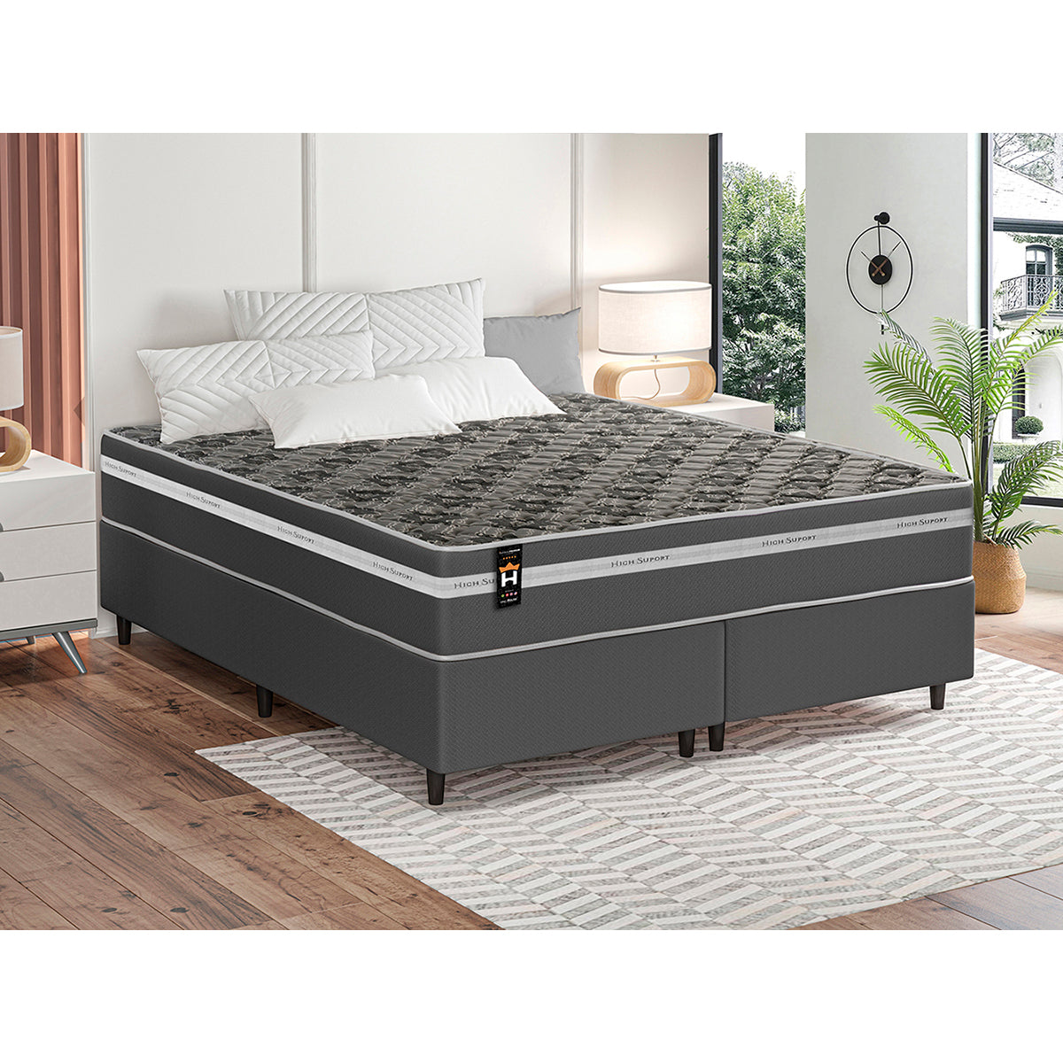 Cama Box Miami Espuma Queen 158x198 Cinza King House