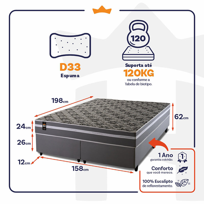 Cama Box Miami Espuma Queen 158x198 Cinza King House