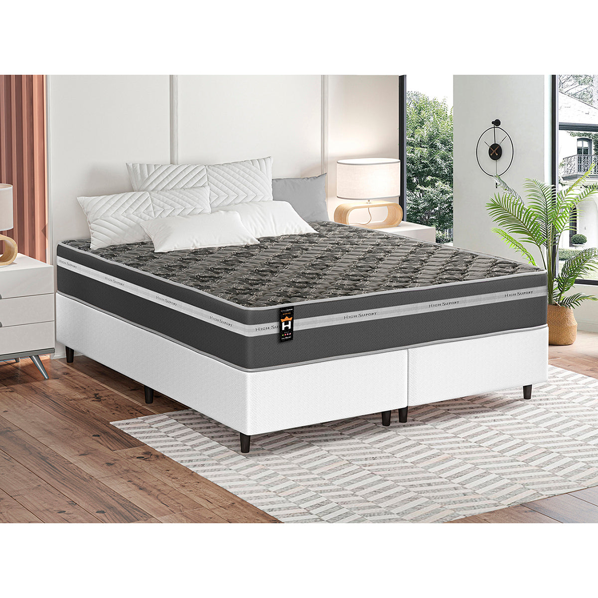 Conjunto Cama Box Miami Espuma King 193x203 Cinza King House