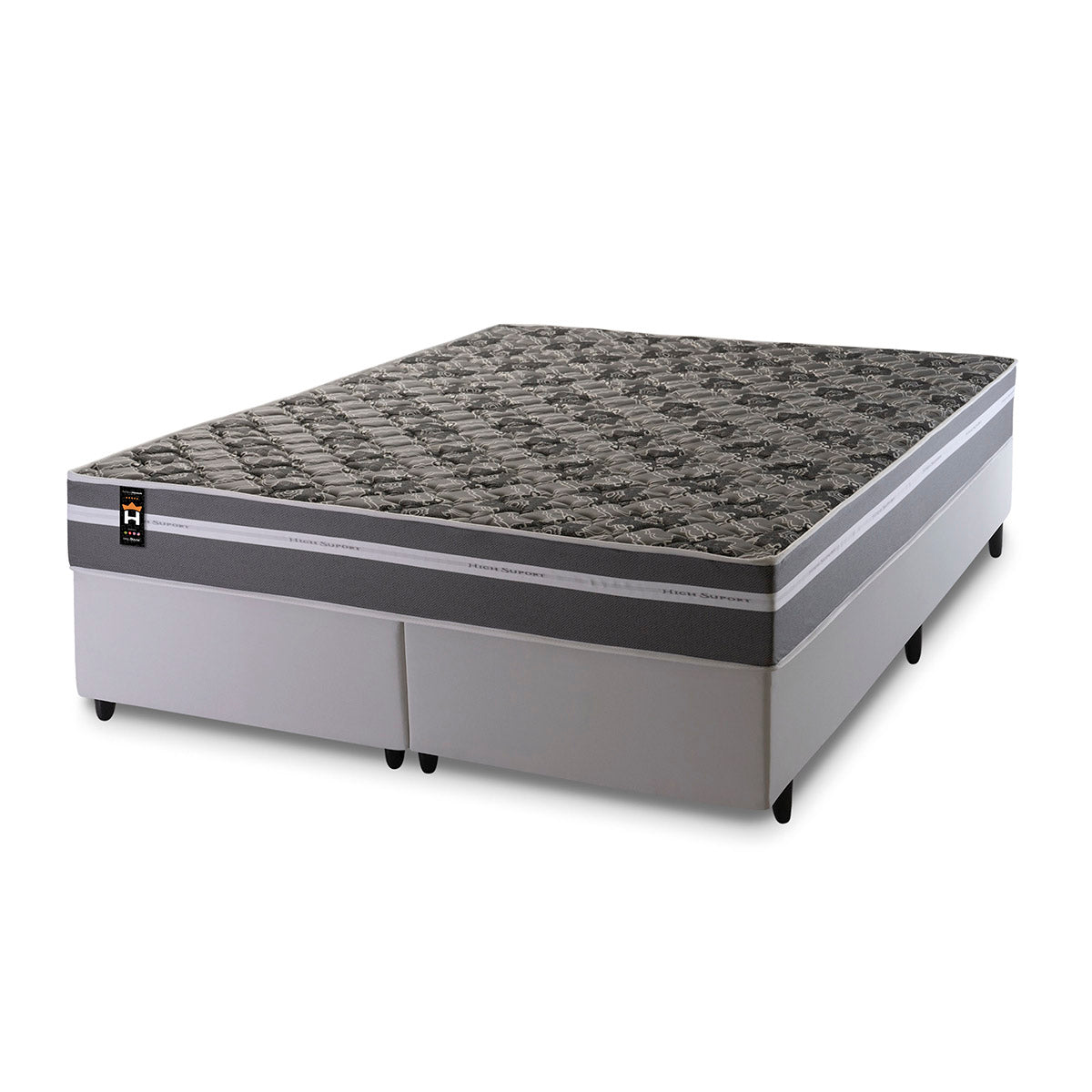 Conjunto Cama Box Miami Espuma King 193x203 Cinza King House