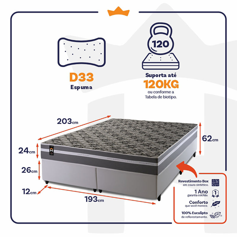 Conjunto Cama Box Miami Espuma King 193x203 Cinza King House