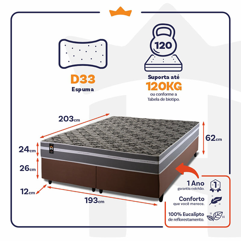 Conjunto Cama Box Miami Espuma King 193x203 Cinza King House
